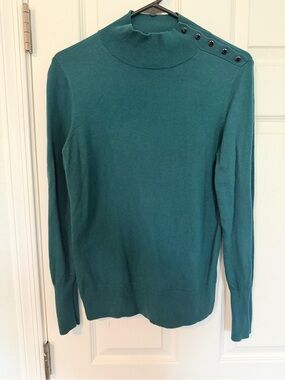 Ann Taylor Teal Mock Neck Sweater with Shoulder Button Detail